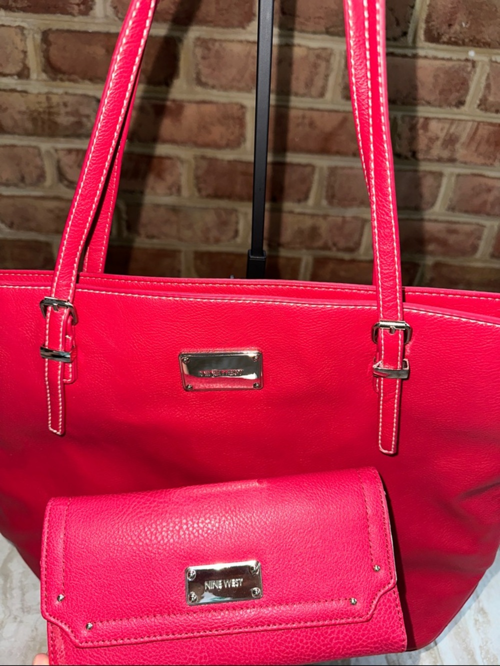 Nine West Red Faux Leather Tote Bag with Wallet